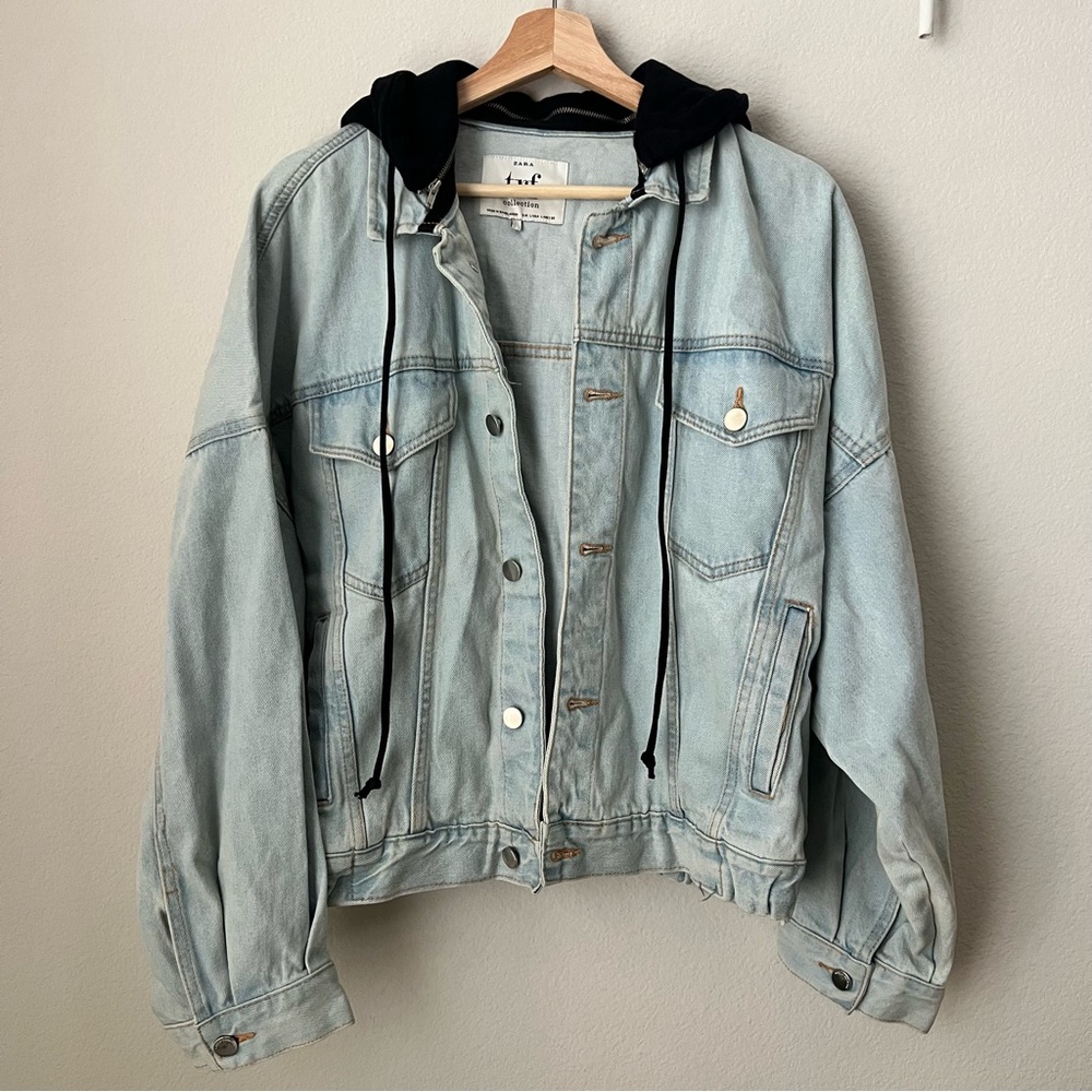 Zara TRF Light Blue Jacket with Black Hood